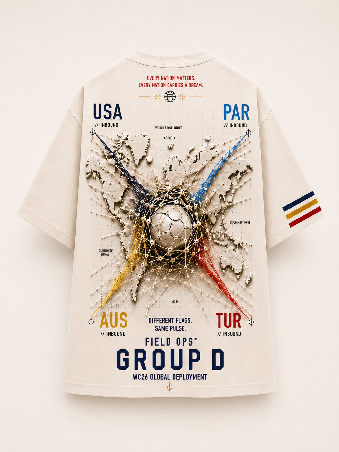 Group D World Stage Tee, back network graphic.