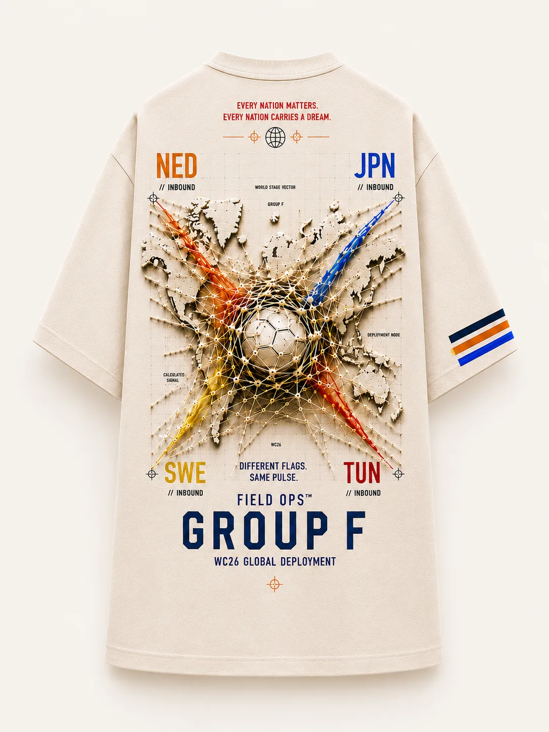 Group F World Stage Tee, back network graphic.