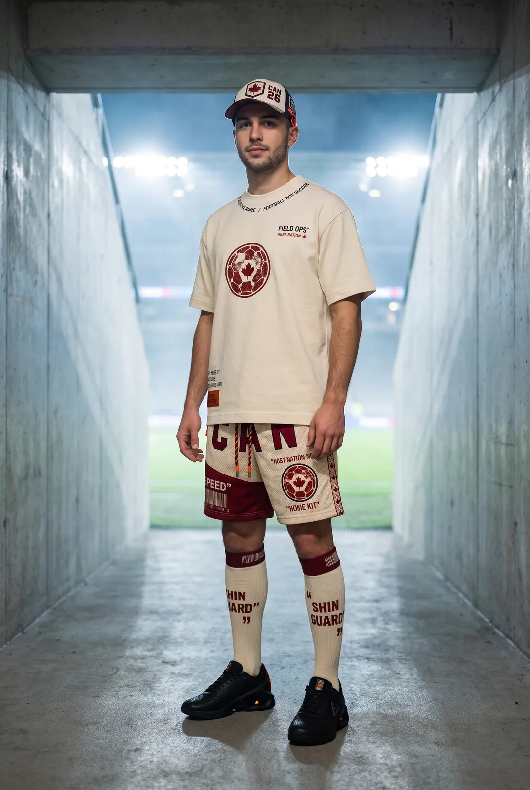 Players tunnel in the Canada kit.