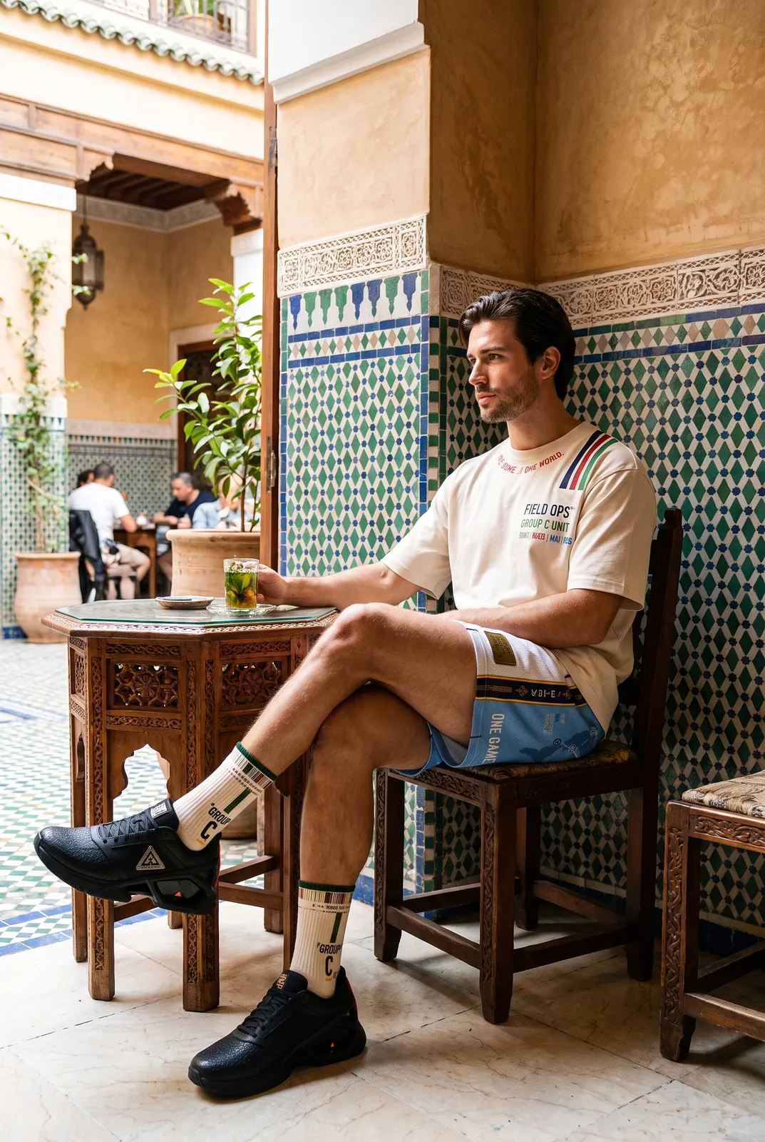 Group C kit at a Marrakech café.