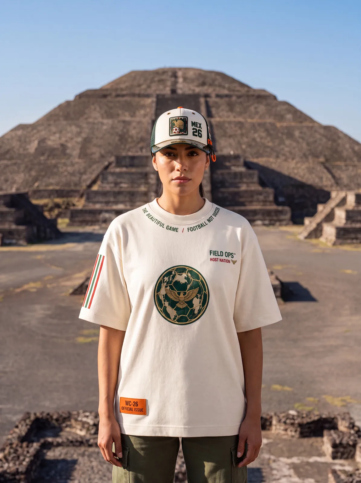 Tee and hat at Teotihuacán.