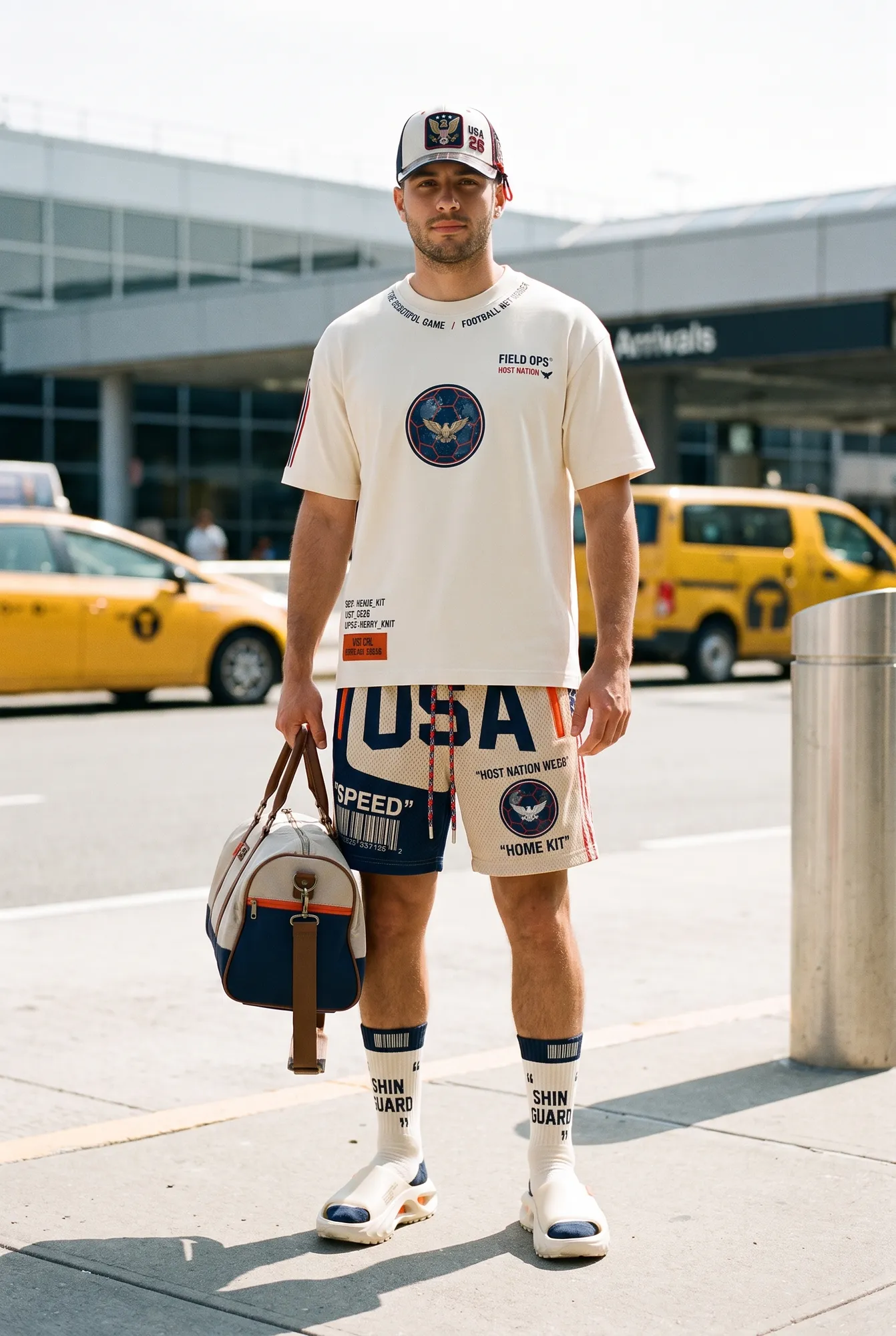 Supporter arriving in the USA host nation kit.