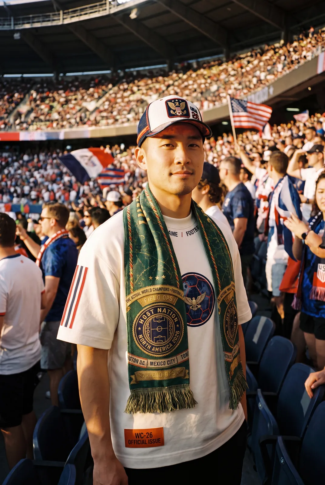 Scarf worn in the stands at golden hour.