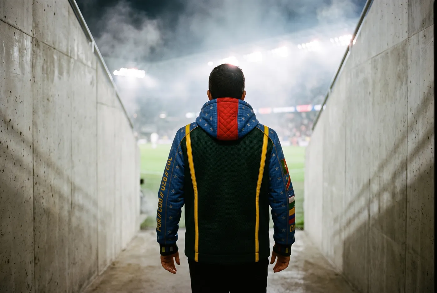 Group K route jacket in the players tunnel.